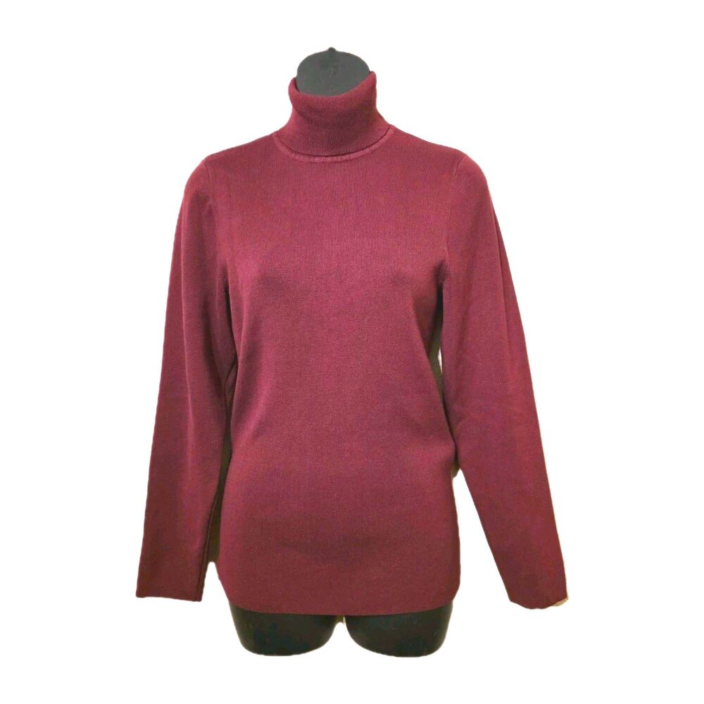 Chicos Size 0 Maroon Red Micro Ribbed Turtleneck Sweater Cozy Winter